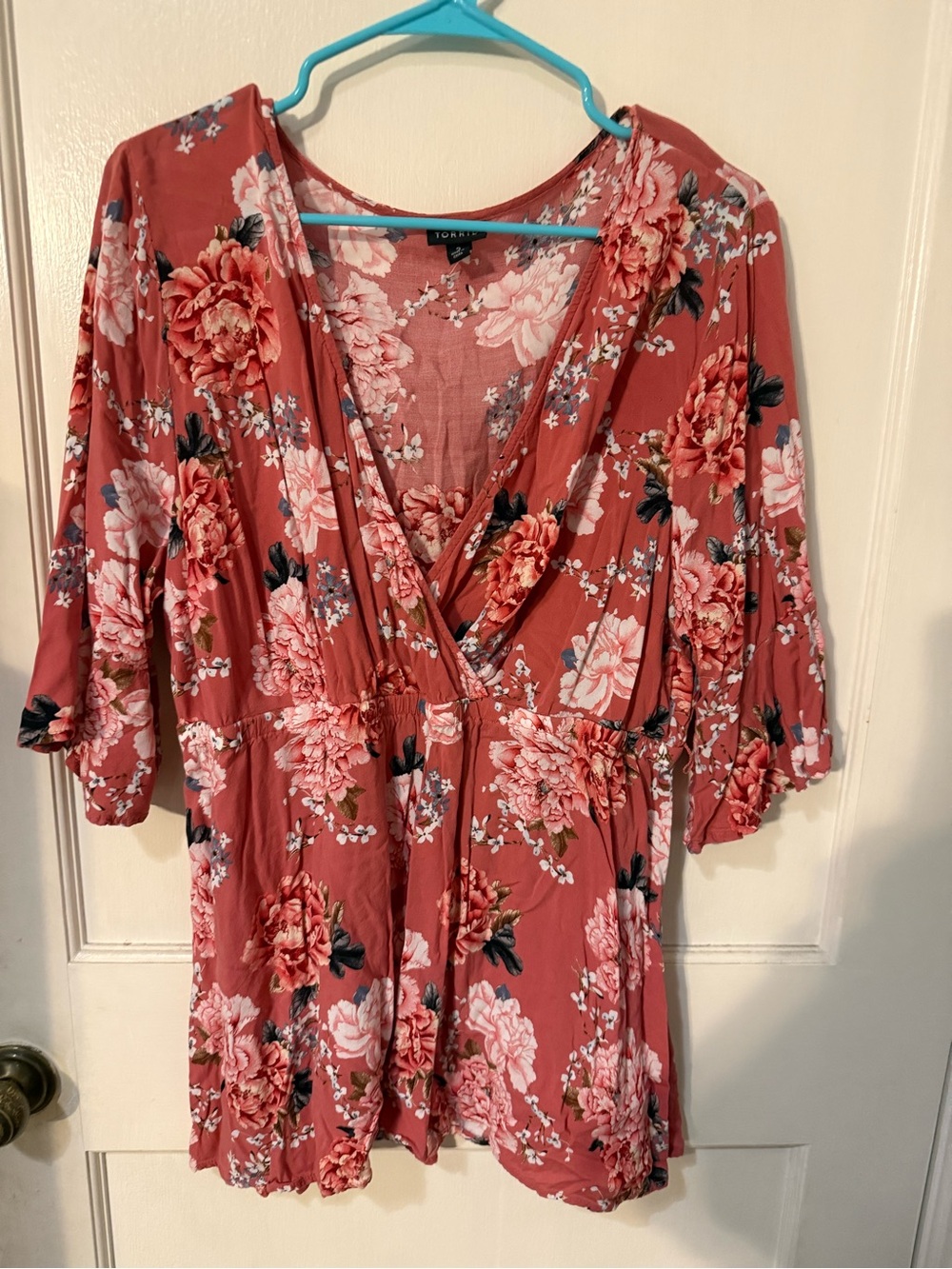 Torrid Coral Floral Challis Babydoll Top